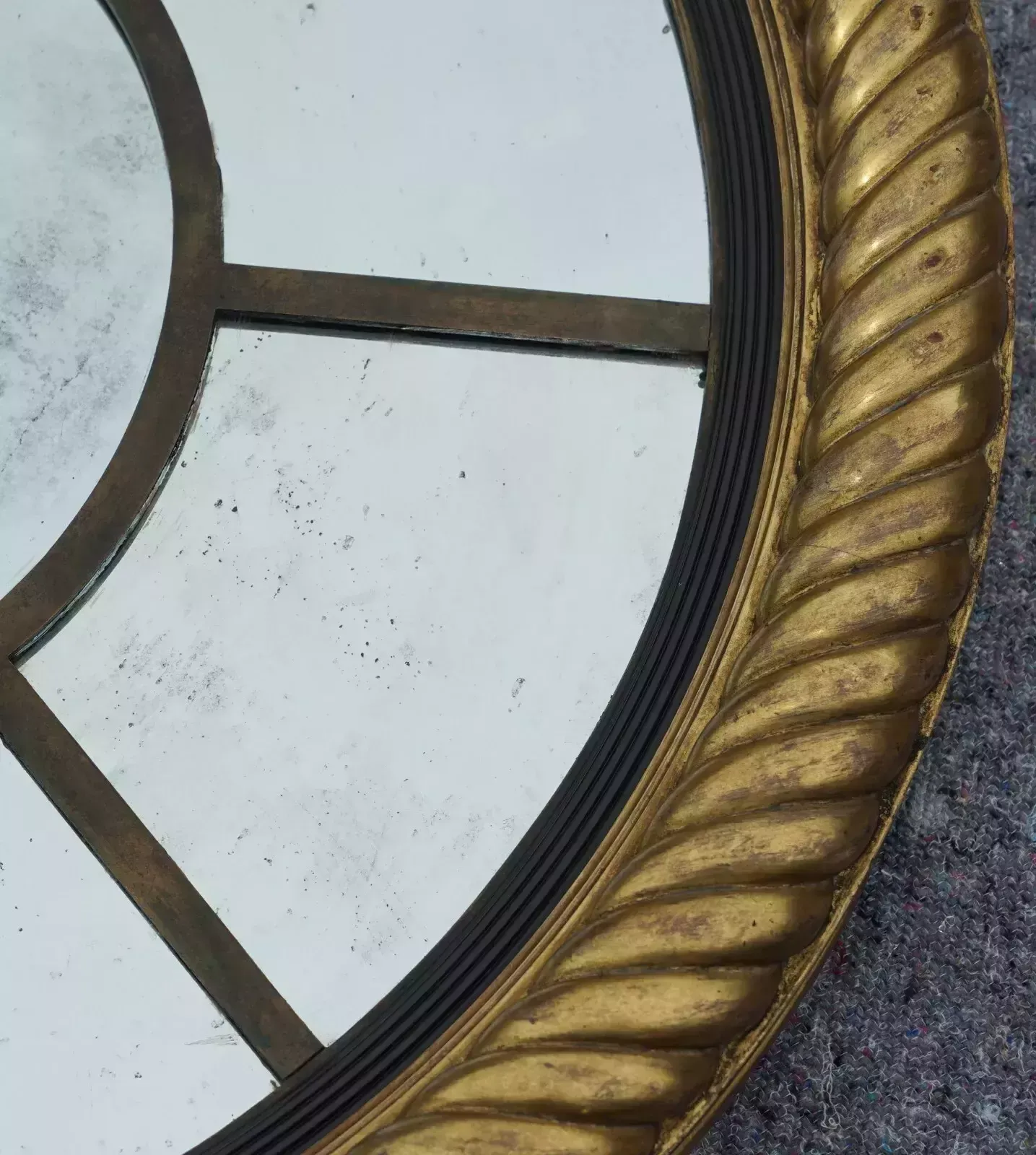 Large 110cm Round Georgian Style Gold Gilt Hand Carved Antiqued Glass Mirror photo for sale