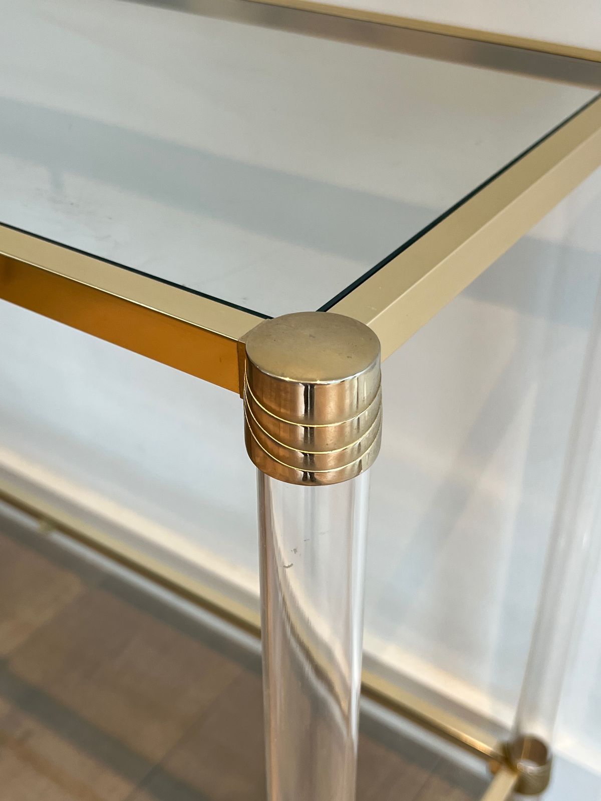 Console In Plexiglass And Golden Metal. Circa 1970 photo vintage