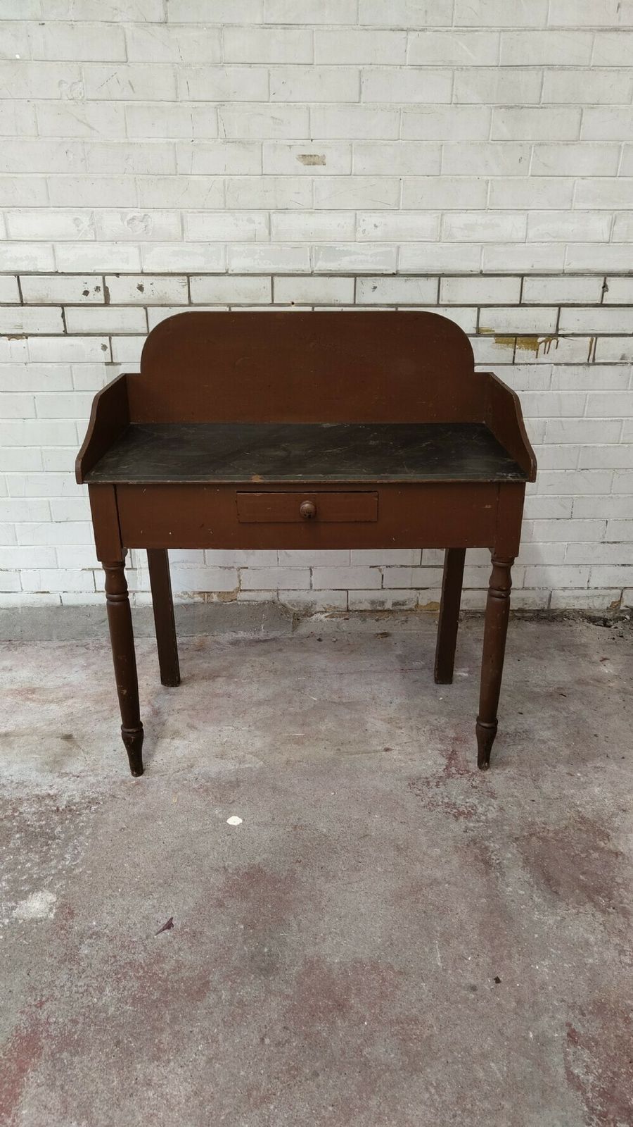 Antique Victorian Rustic Scumbled Pine Washstand Table With Faux Marble Top photo vintage