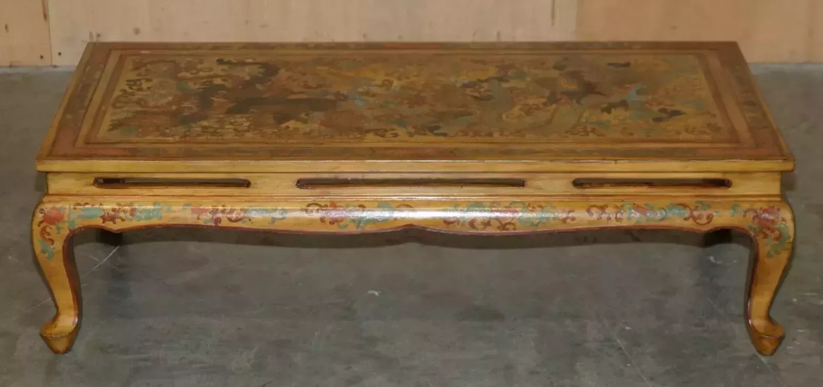 Extremely Ornate Gilt & Lacquered Chinese Dragon Chinoiserie Opium Coffee Table photo for sale