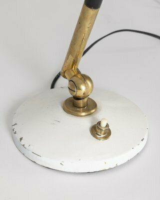 Vintage Italian Table Lamp In Brass And White Metal, 1960s photo vinterior