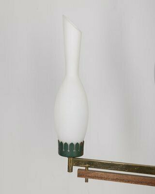 Vintage Italian Ceiling Light In Brass, Green Metal And Glass, 1950s photo 776.0
