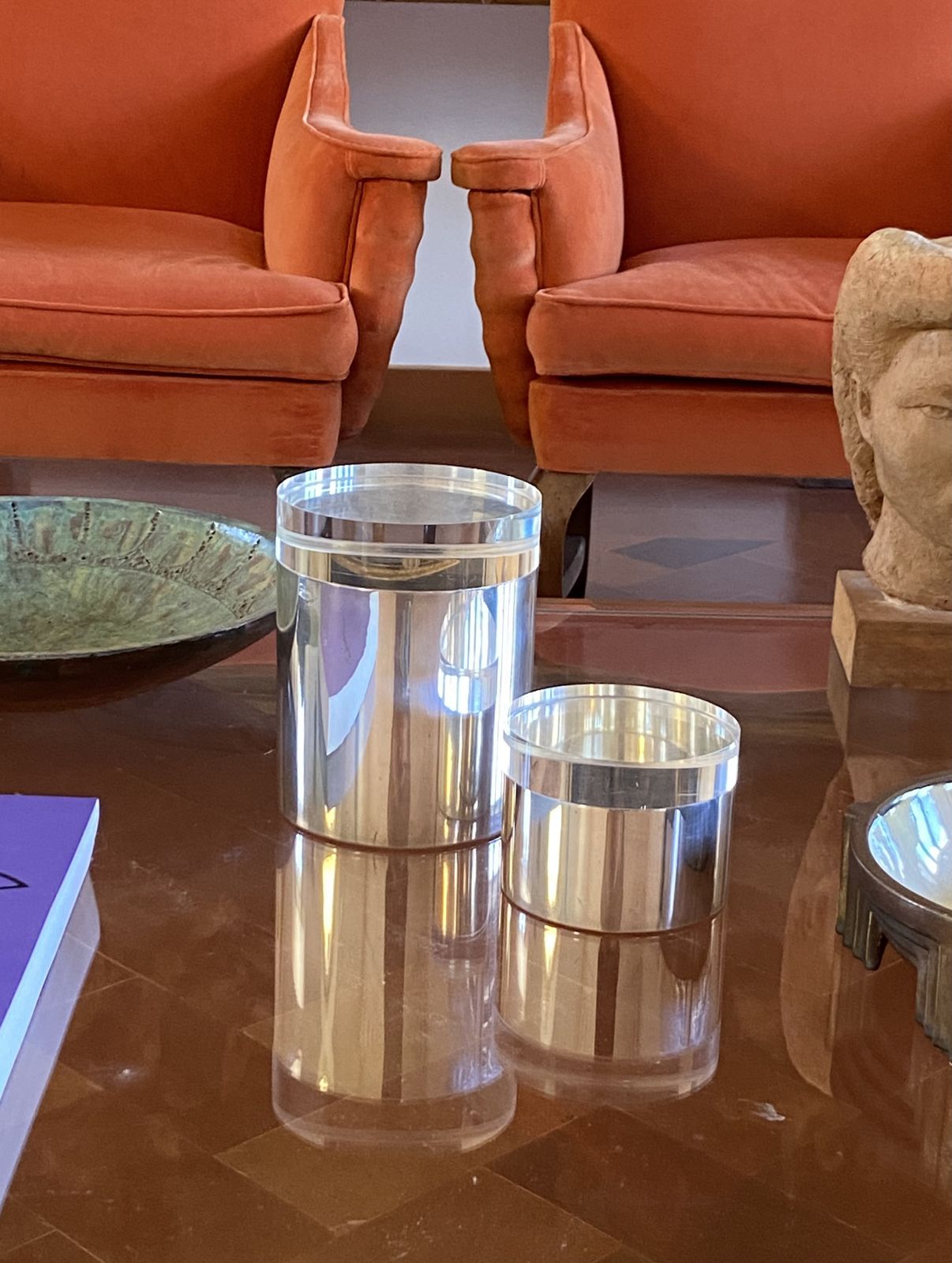 Home Decor Modernist Lucite And Silver Plate Set Of Boxes, Mellerio Paris, France 1970s photo