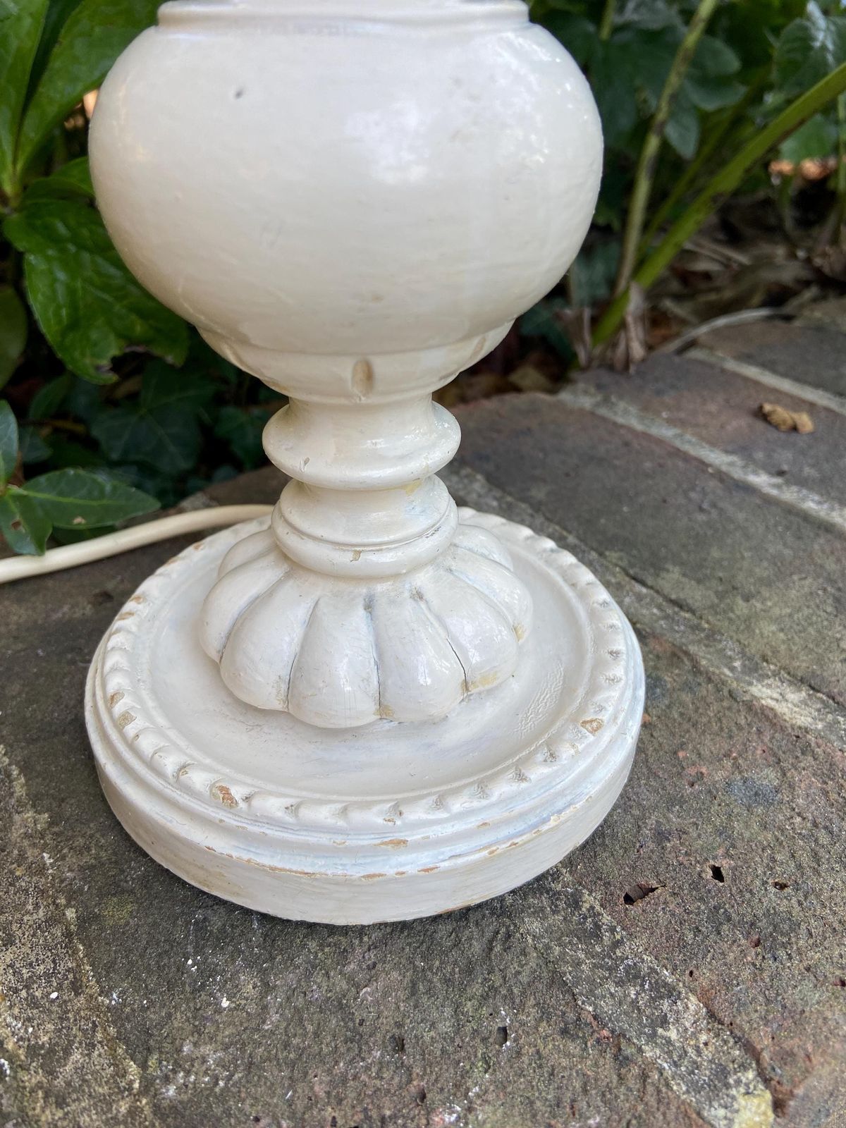 Vintage French White Painted Table Lamp, Retro Table Lamp   Working photo furniture