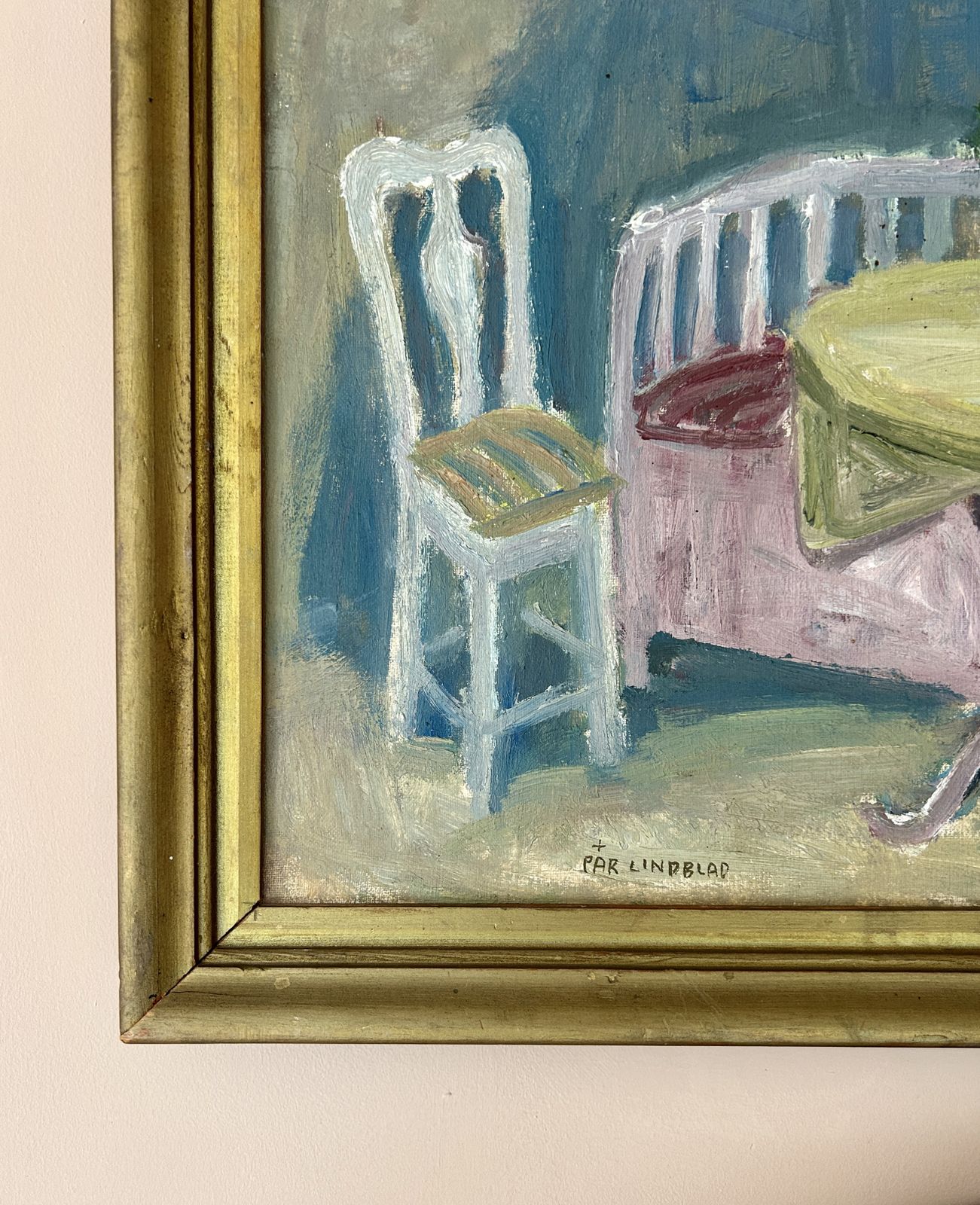 Par Lindblad, Swedish Artist, Framed Oil On Canvas On Board, Lady In Thought. Signed photo for sale