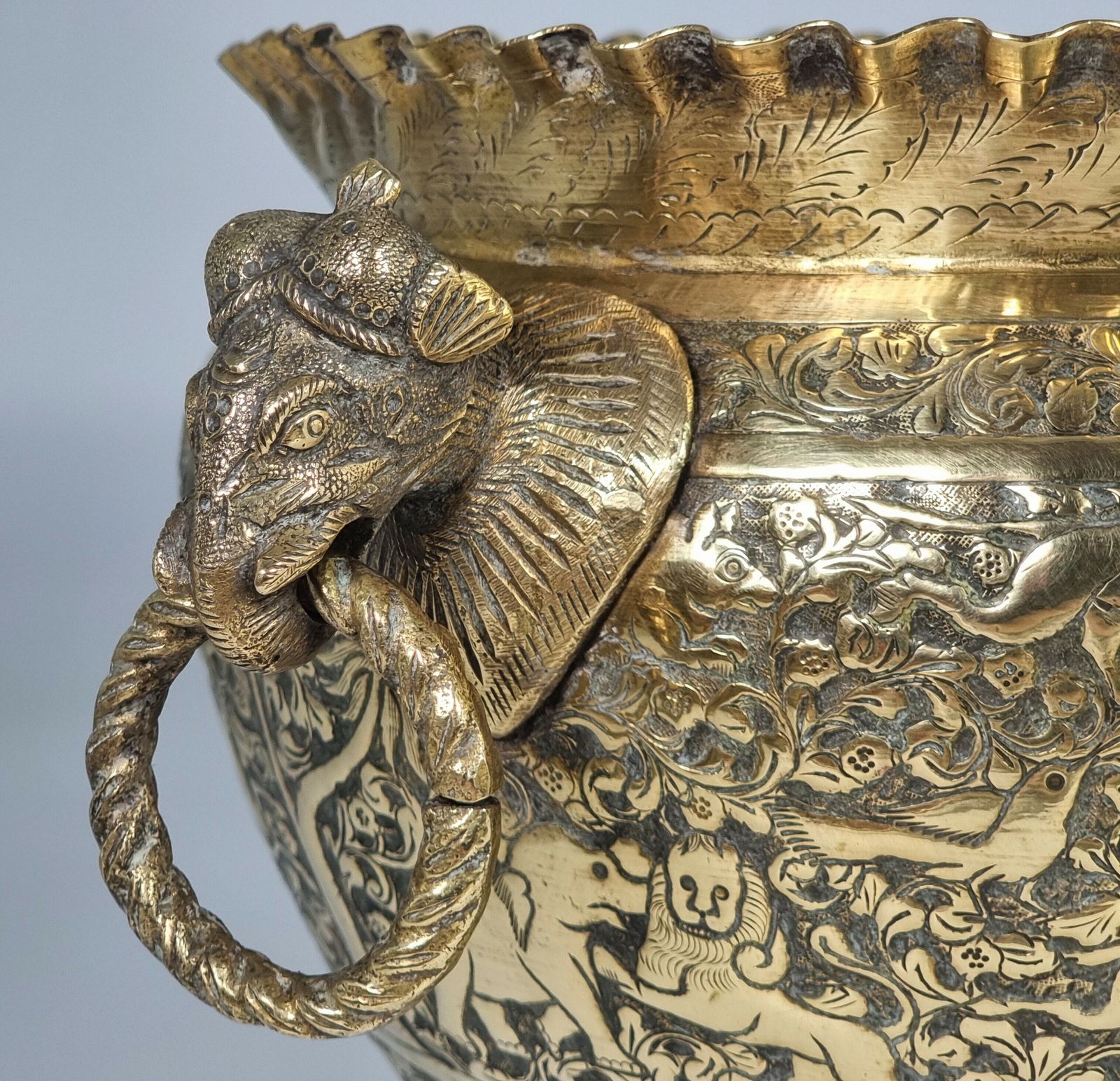 19th Century Indian Raj Period Brass Jardiniere Or Planter Circa 1880 photo for sale