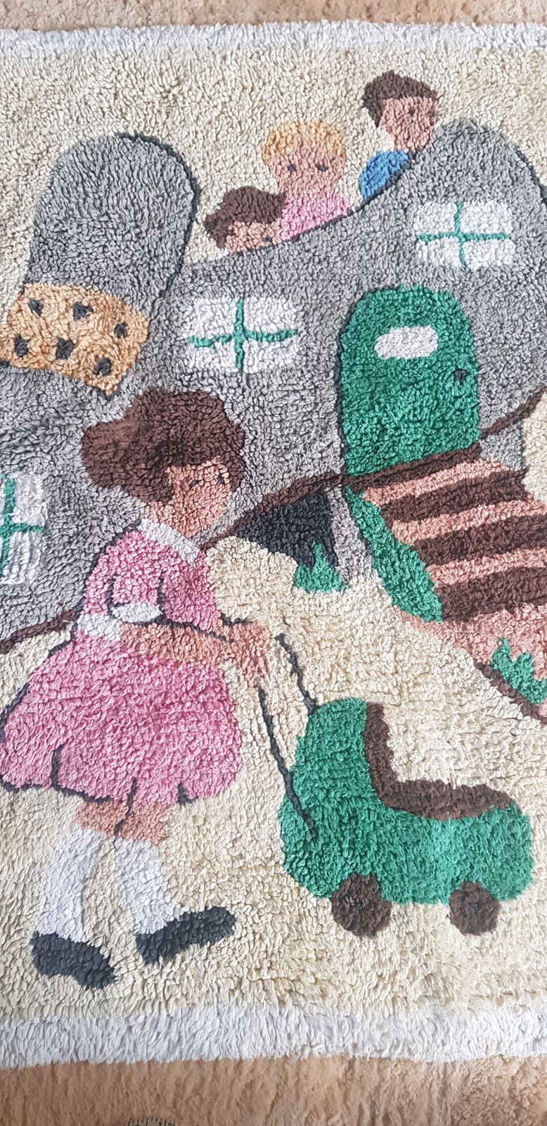 Mid Century Nursery Ryhme Children's Rug   Old Woman Who Lived In A Shoe 1950s photo for sale