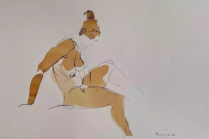 Serhiy Reznichenko, Watercolor Nude Sketch, 21st Century photo for sale