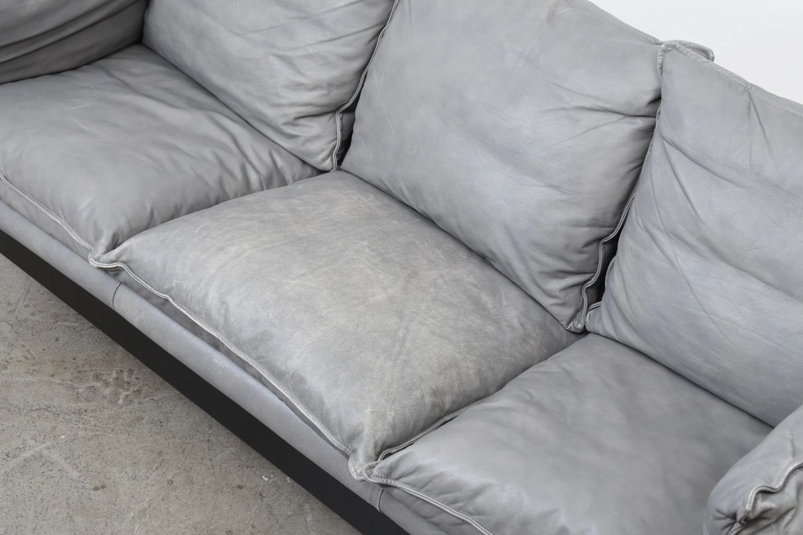 Vintage Grey Leather Three Seater Couch photo 1300.0