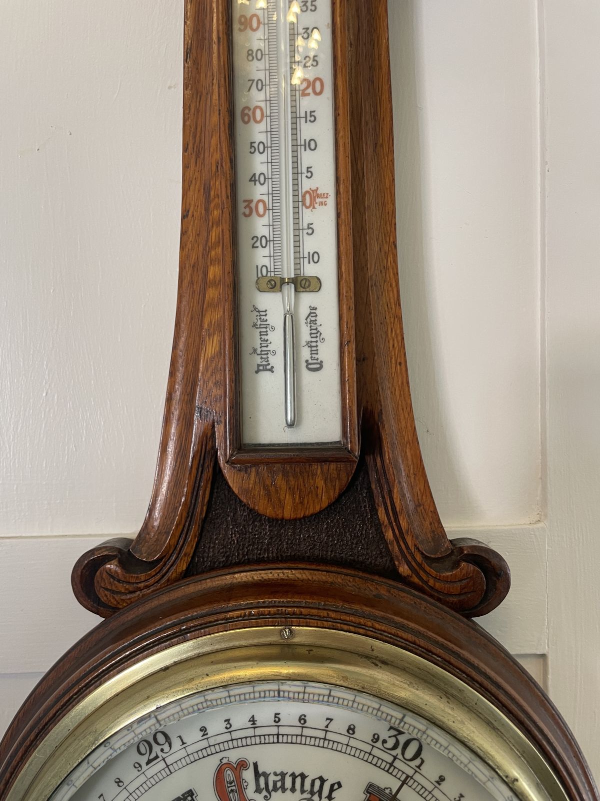 Antique 19th Century Quality Carved Oak Banjo Barometer photo for sale