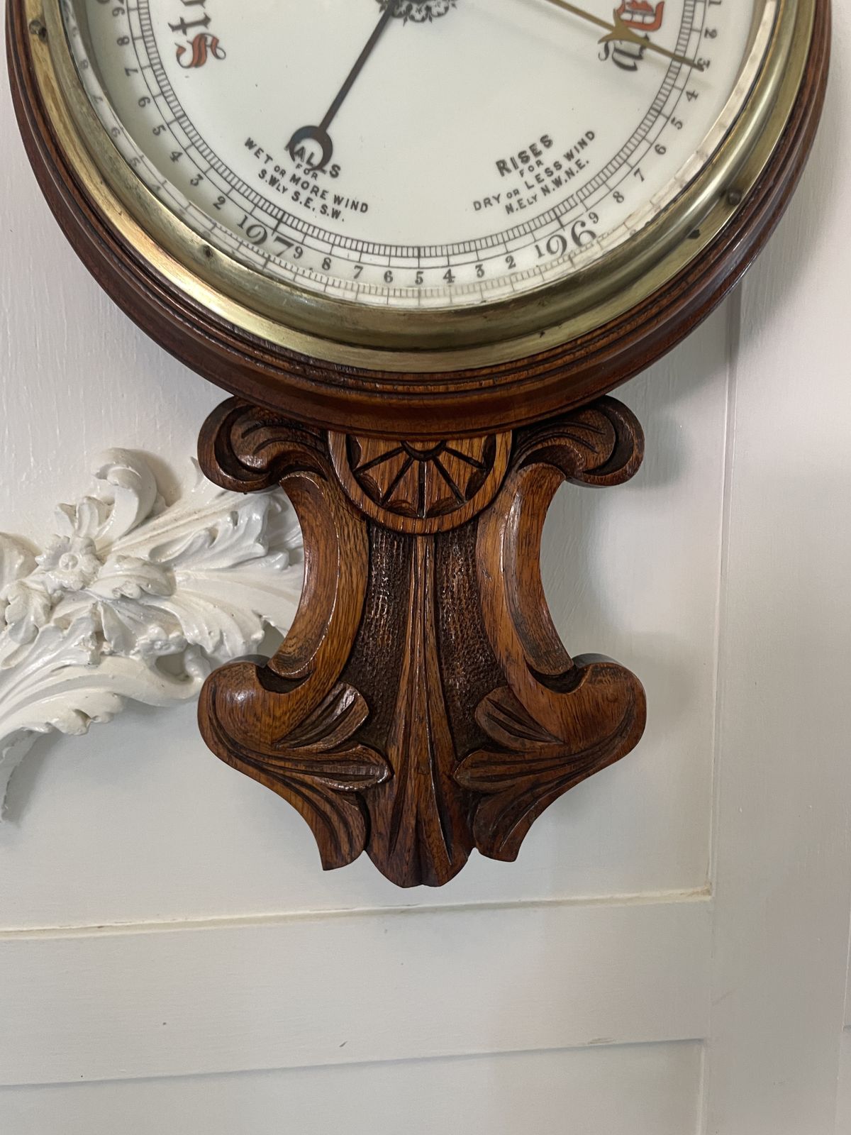 Antique 19th Century Quality Carved Oak Banjo Barometer photo 995.0