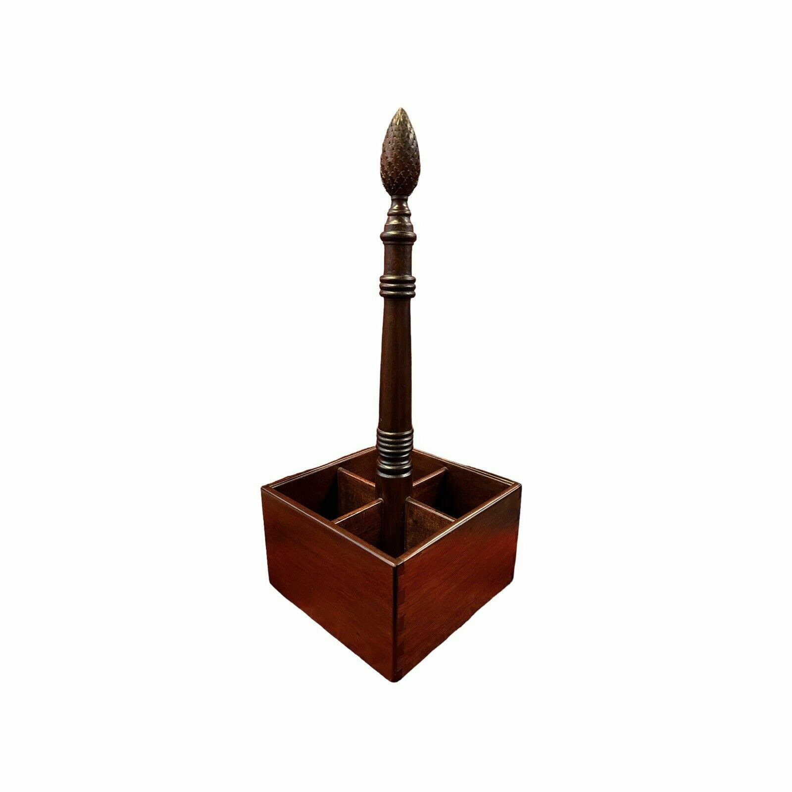 Antique Mahogany Bottle Carrier Porte Bouteille With Carved Finial