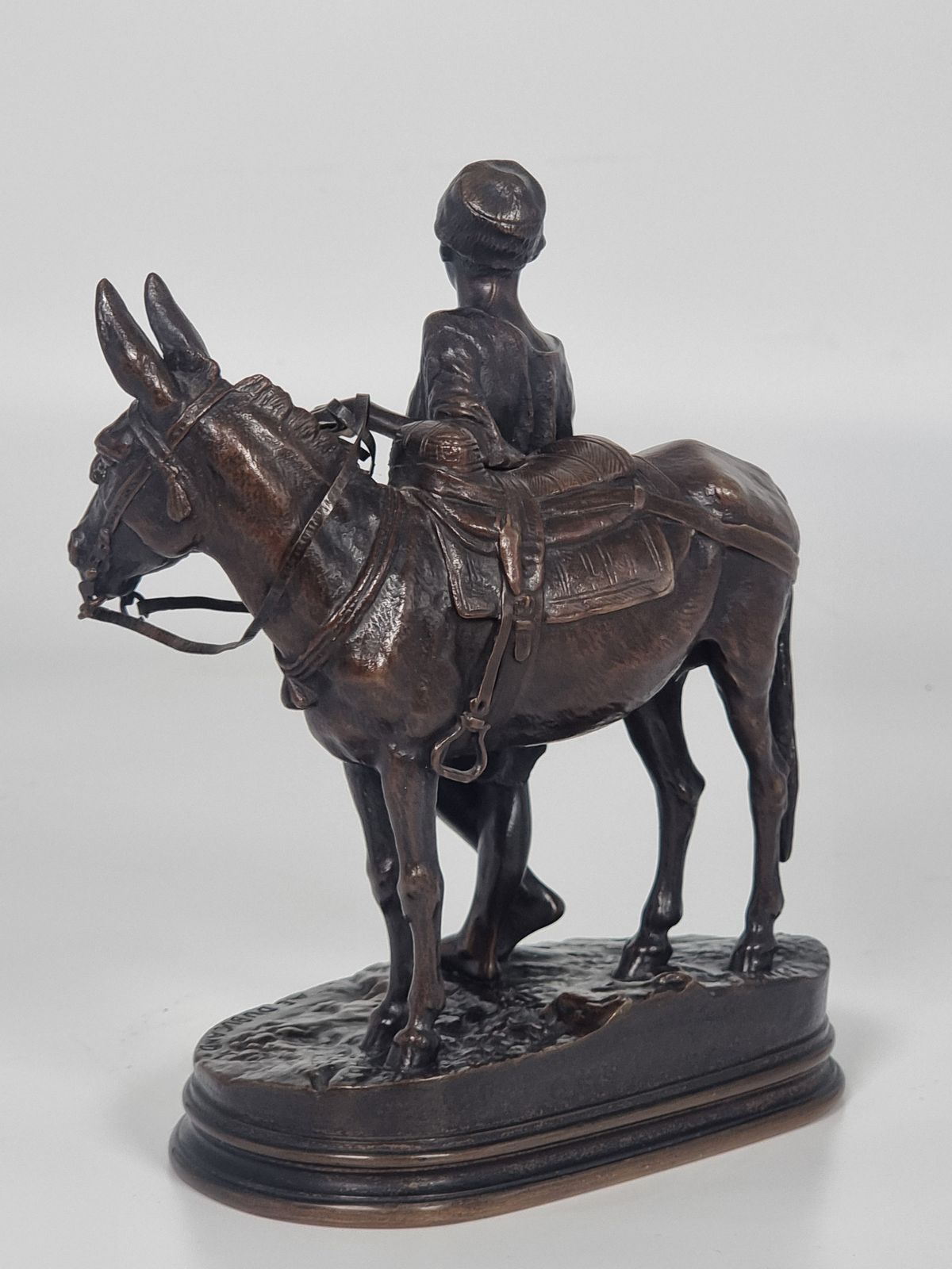 19th Century French Bronze Sculpture Depicting A Boy With His Mule By A E Dubucand Circa 1870 photo for sale