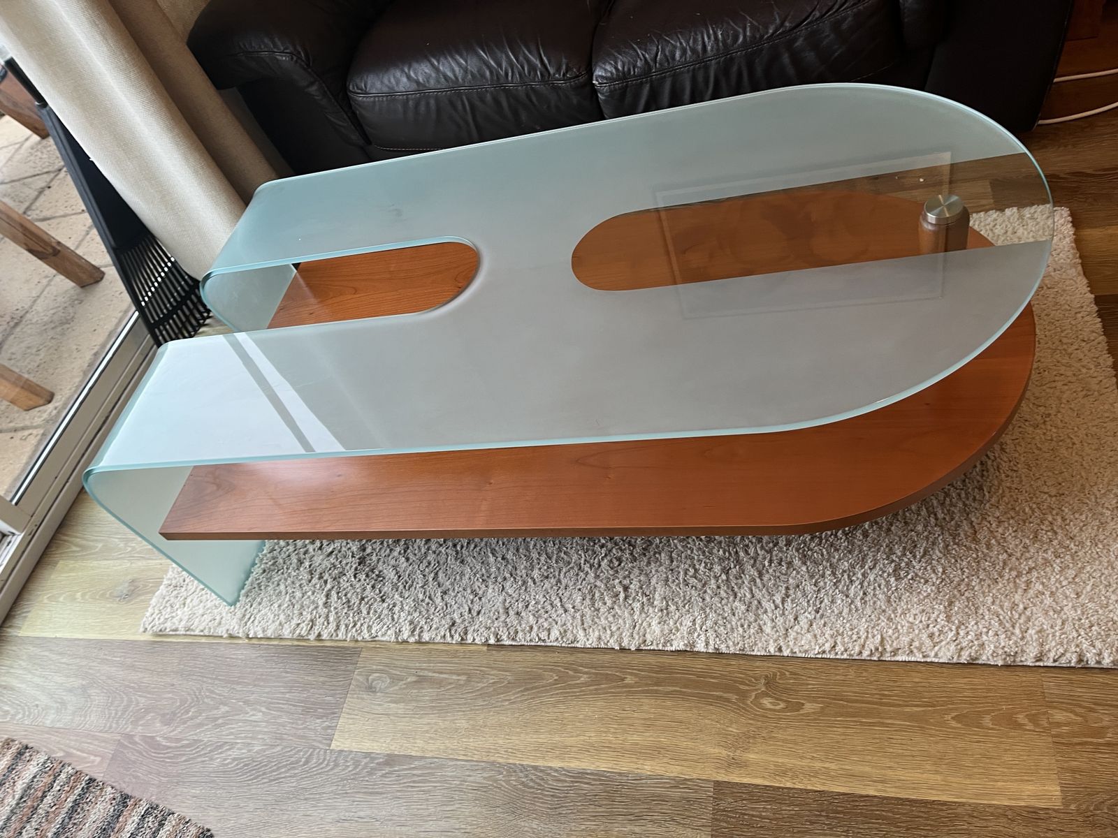 Vintage Italian Frosted Glass Waterfall Coffee Table. Unique Beautiful Design. photo furniture