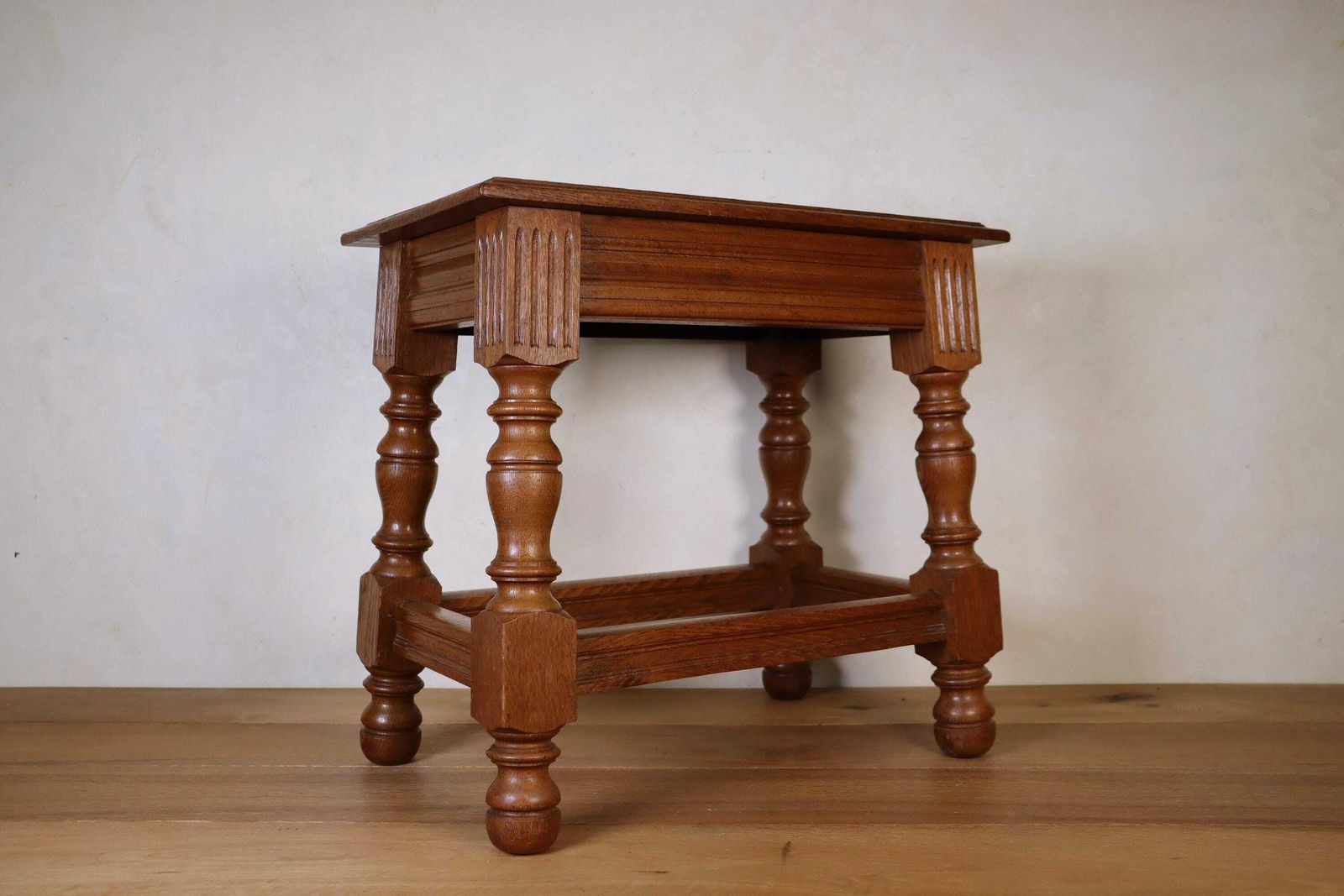 Antique Style Solid Oak Joint Stool Bench 20th Century