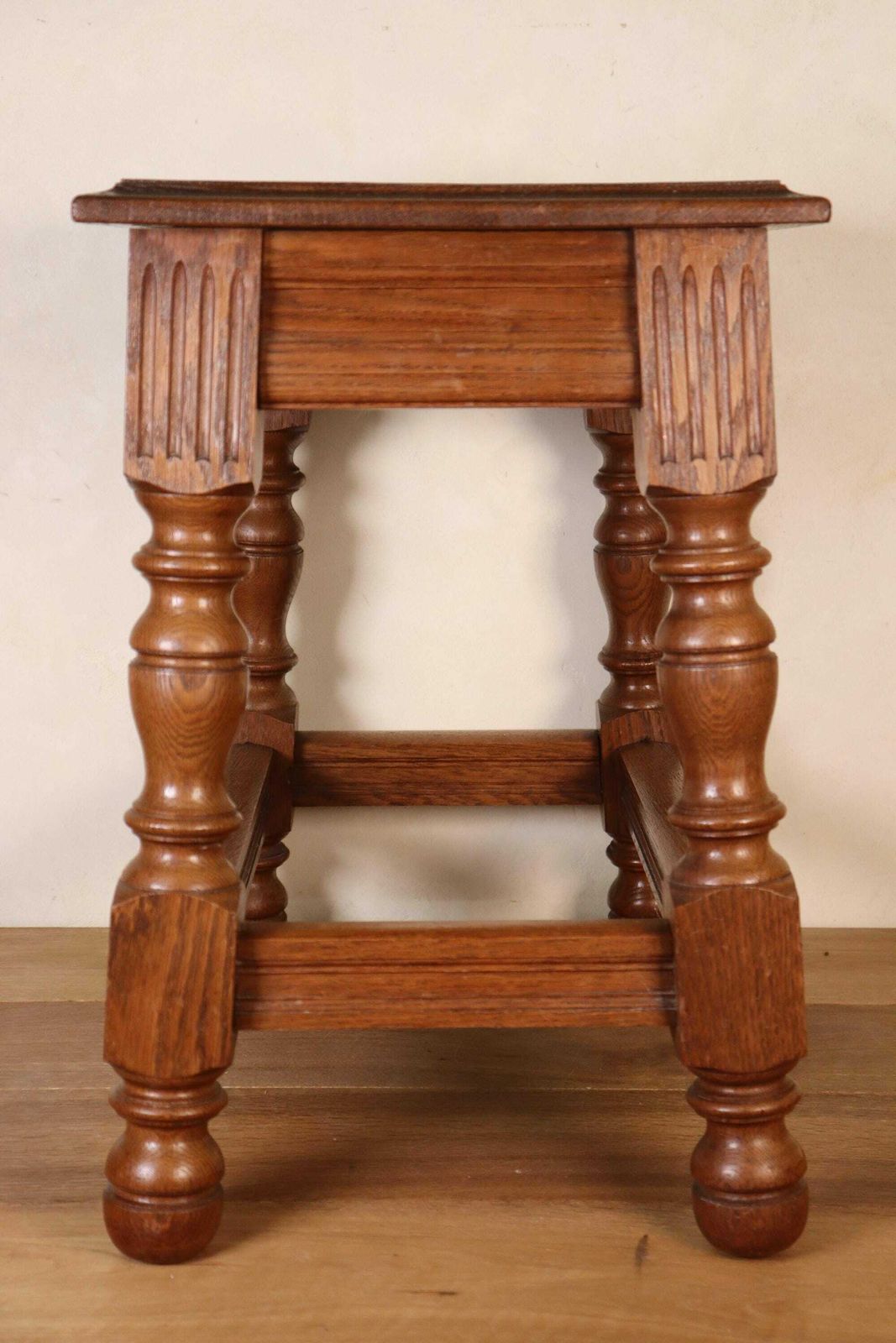Antique Style Solid Oak Joint Stool Bench 20th Century photo vintage