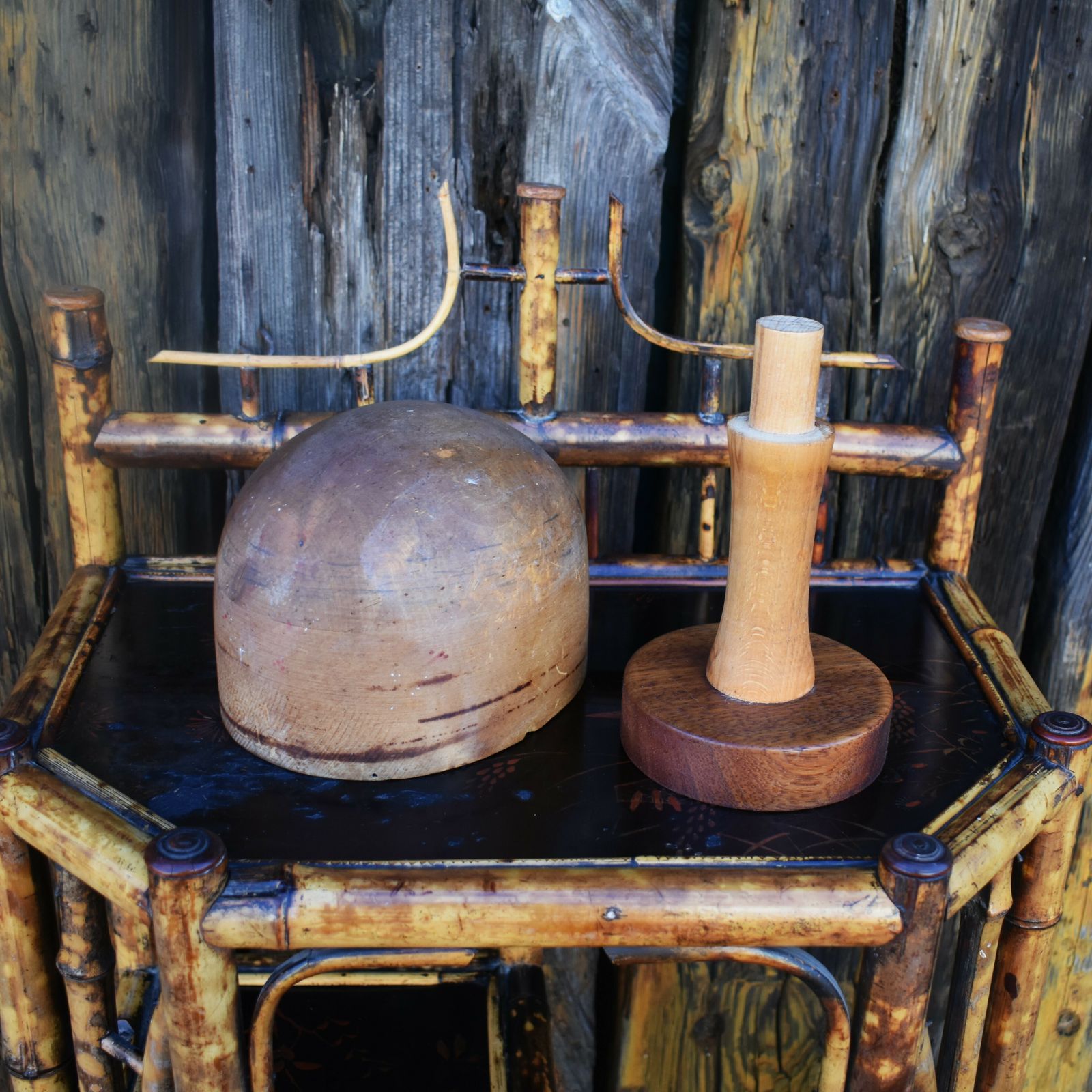 Antique Milliners Hat Mould Block Haberdashery Shop Wooden Wig Display Stand photo for sale