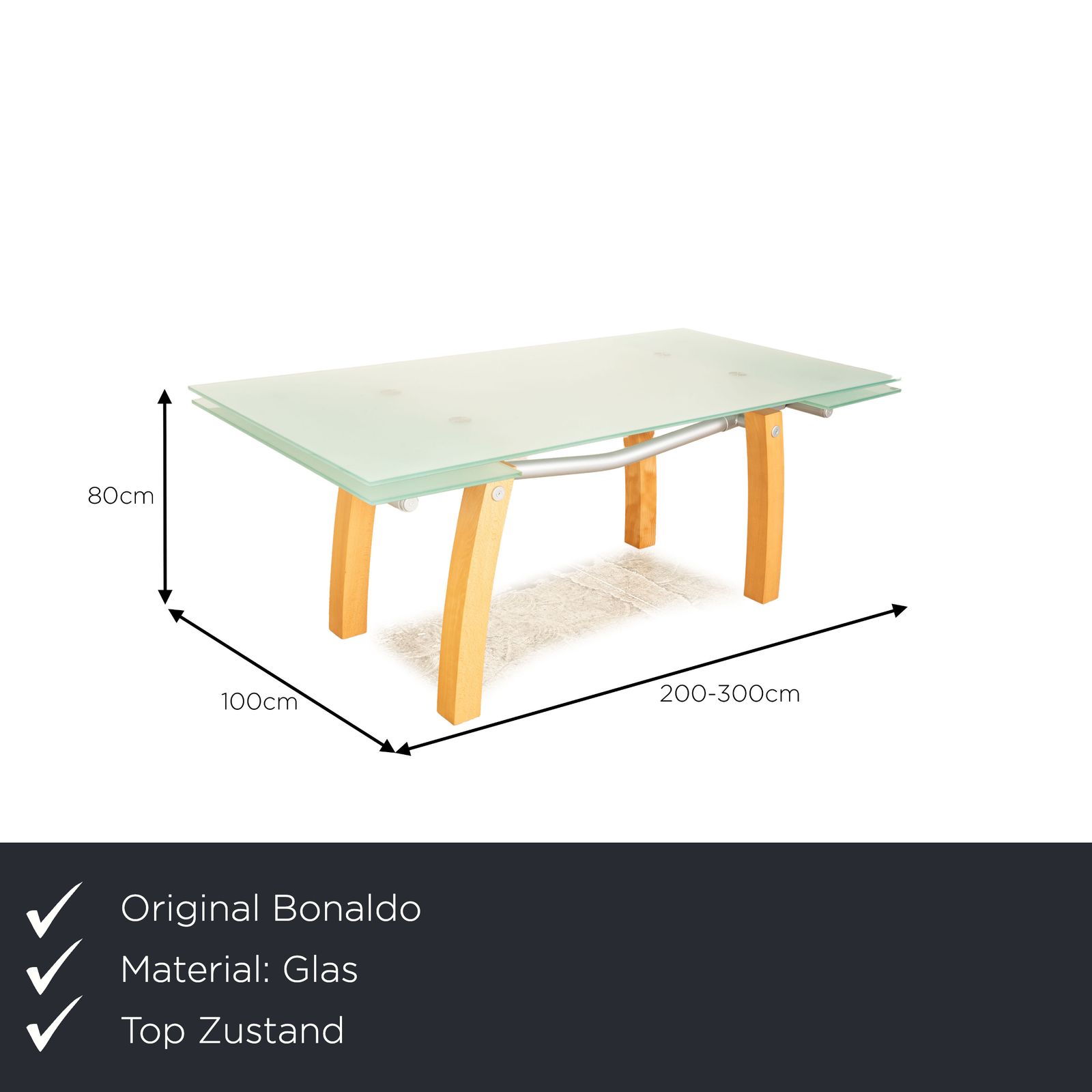 Table à manger extensible Bonaldo Blitz en verre, 200/300 x 80 x 100 cm photo furniture