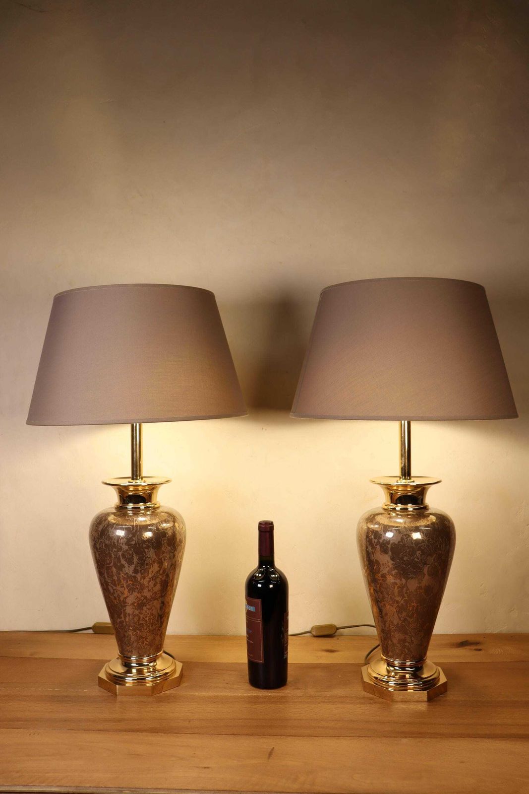 Set Of Vintage Hollywood Regency Marble Imitation Table Lamps , 1980's (St.194) photo Lighting