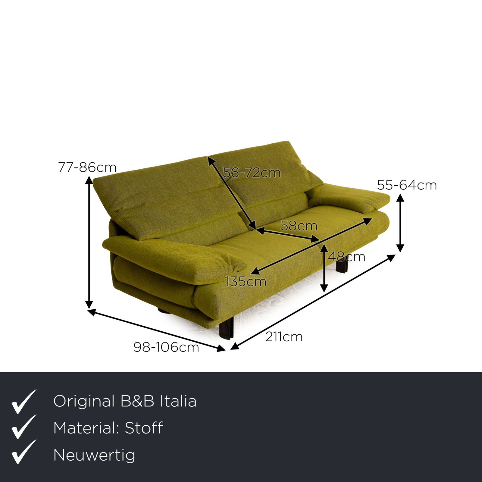 Canapé B&B Italia Alanda en tissu vert 3 places, fonction manuelle photo furniture