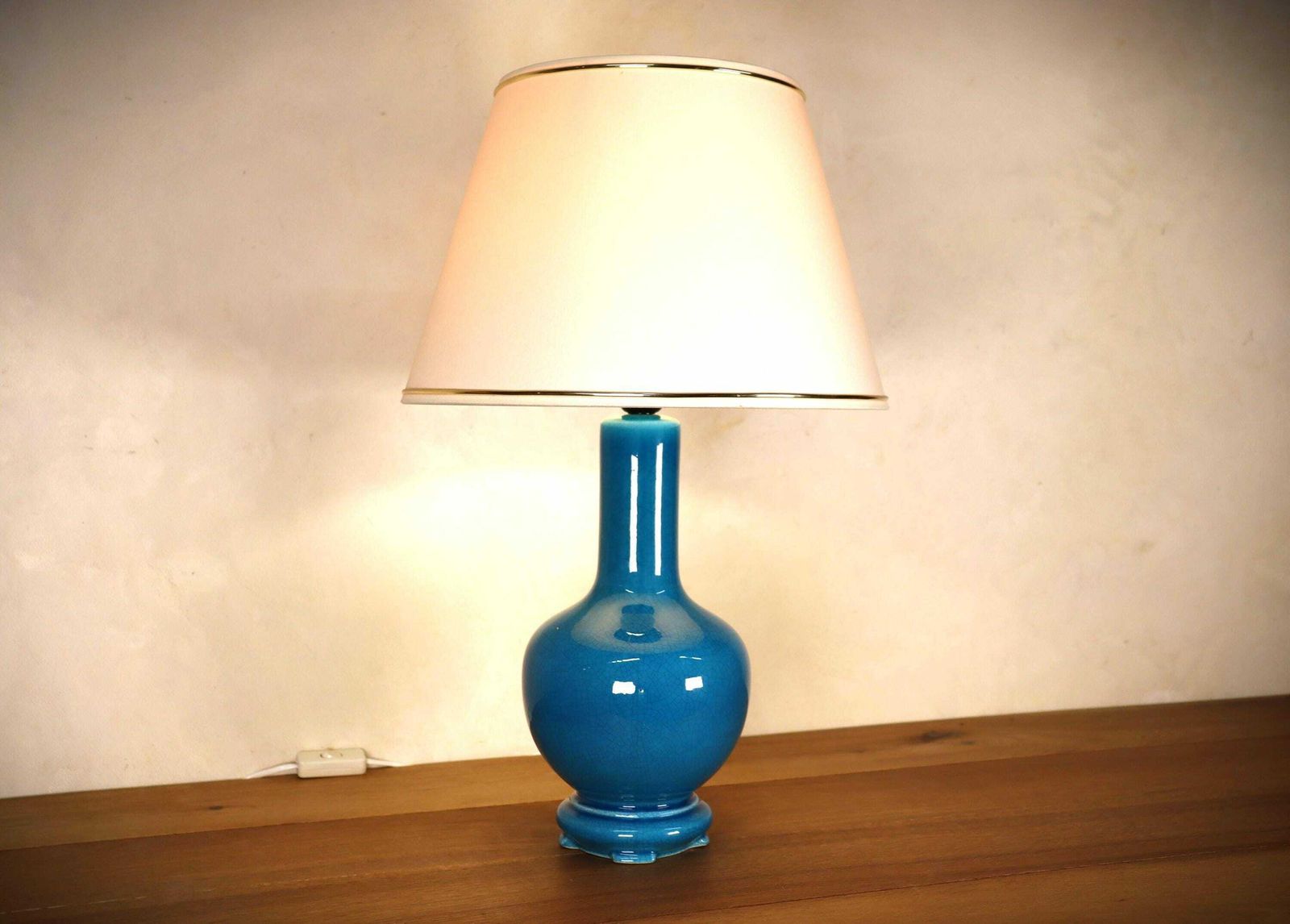 Vintage Chinese Asian Porcelain Turquoise Blue Balluster Vase Hollywood Regency (St.196)