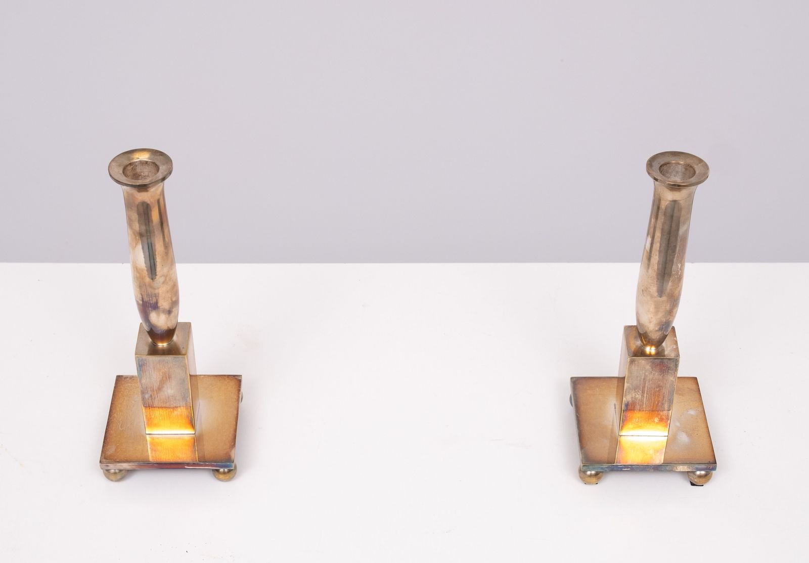 Modernistische Verzilverde Bronzen Kandelaars, Begin 20e Eeuw photo furniture