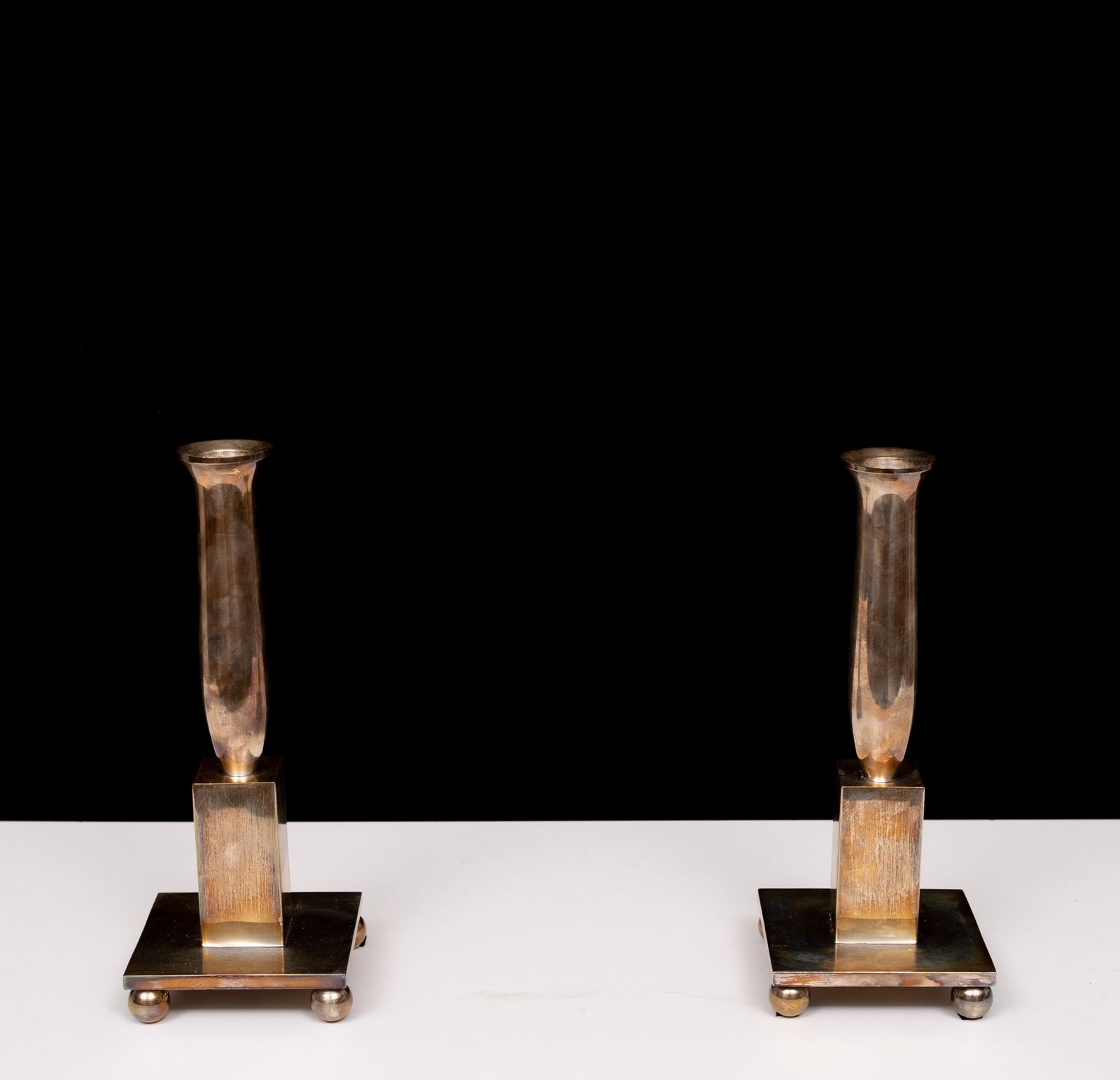 Modernistische Verzilverde Bronzen Kandelaars, Begin 20e Eeuw photo buy