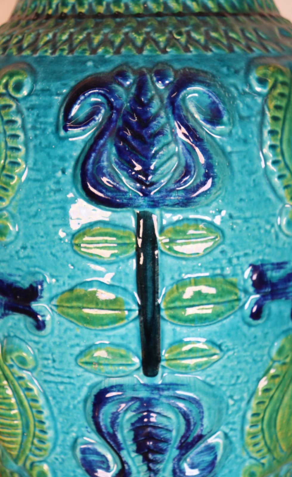 German Xl Midcentury Glazed Blue And Green Ceramic Vessel Vase, W   Germany Bay (St.197) photo 214.0