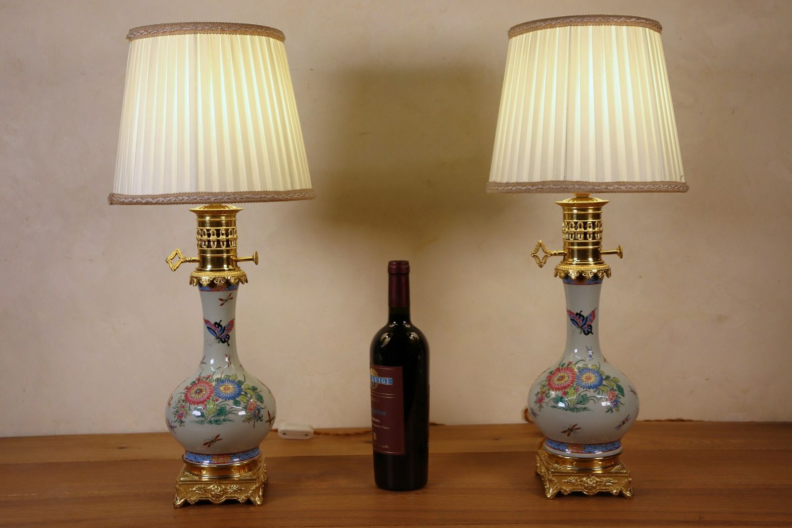 Pair Of Porcelain Chinoiserie Napoleon III Style Table Or Desk Lamps (St.184) photo vinterior