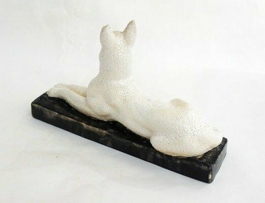 photo for sale Art Deco Dog Sculpture In Earthenware With Frosted Enamel By Odyv France, 1930s