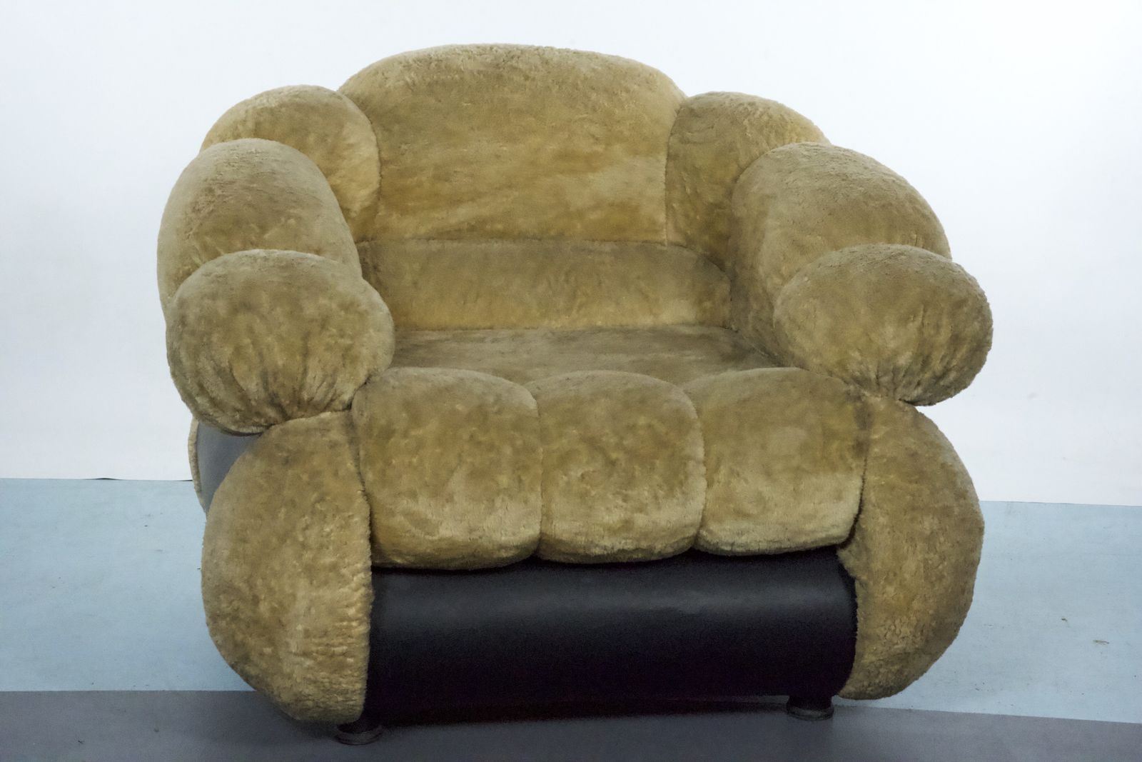 Space Age Single Armchair By Adriano Piazzesi, Cream Teddy Bear & Leatherette, 1970s Italy photo furniture