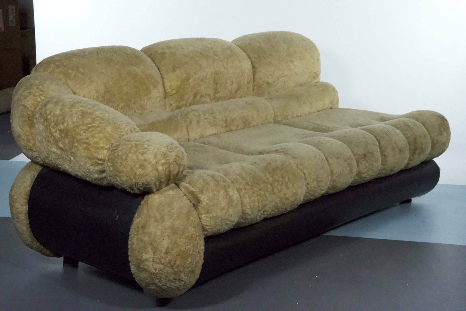 Space Age Three Seater Sofa By Adriano Piazzesi In Teddy Bear & Leatherette, 1970s Italy photo for sale