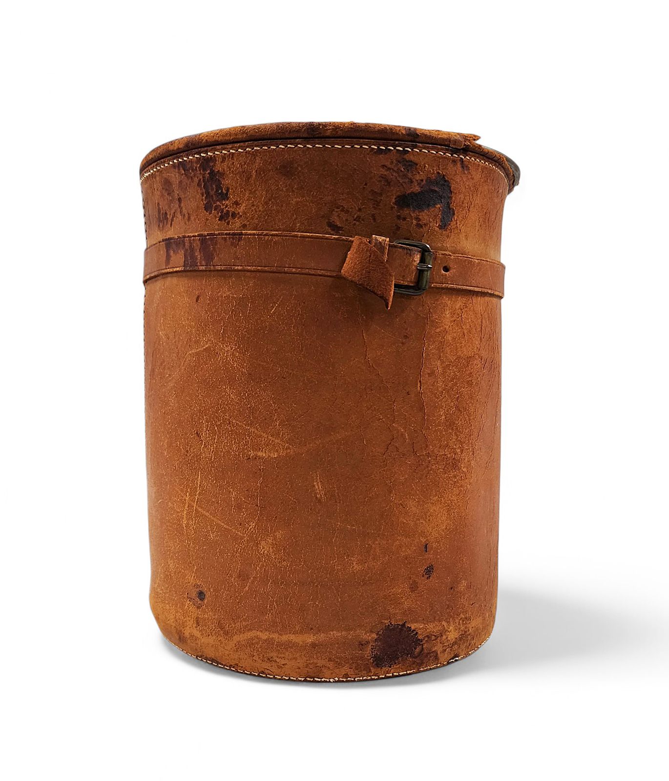 Mid 20th Century Modern Leather Cylindrical Paper Waste Bin/Basket With Lid By Luxury Brand Hermès Paris, France photo 1050.0