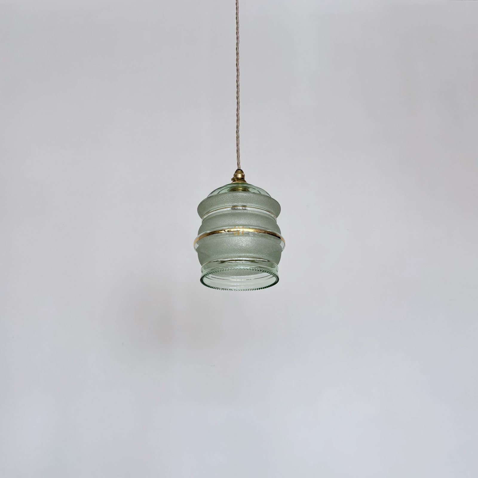 Mid Century Green Glass Shade With Gold Band Details photo furniture
