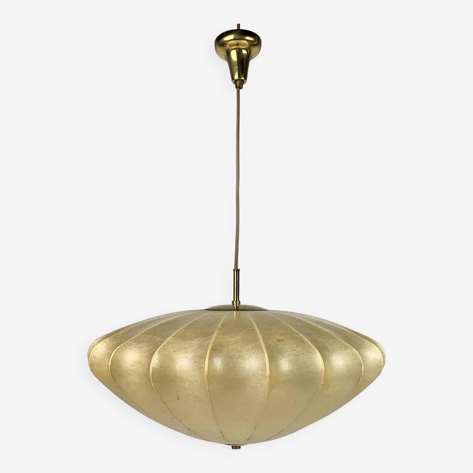 Mid Century Ufo Cocoon Hanging Lamp With Brass In The Style Of Achille Castiglioni, 1960s