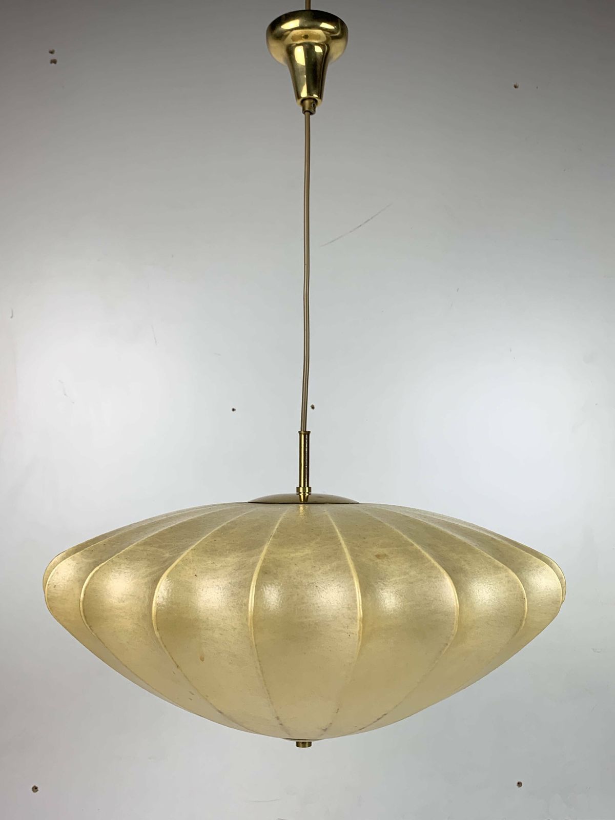 Mid Century Ufo Cocoon Hanging Lamp With Brass In The Style Of Achille Castiglioni, 1960s photo furniture