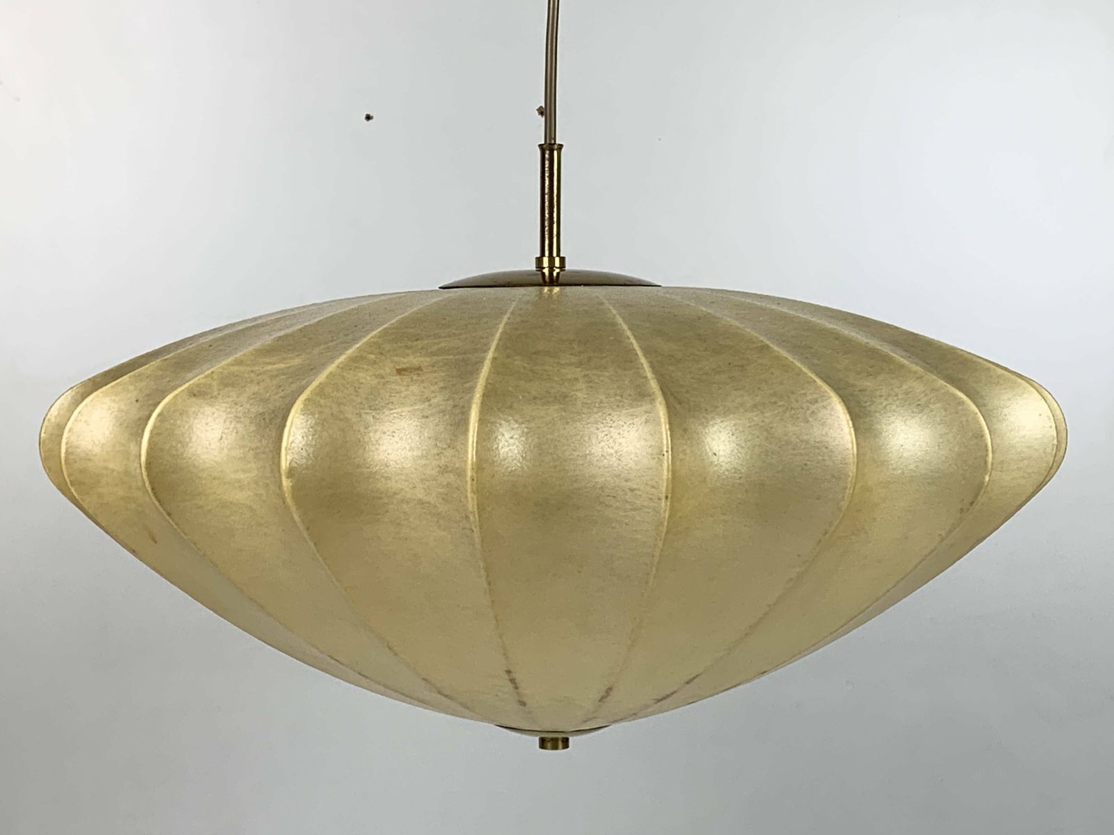 Mid Century Ufo Cocoon Hanging Lamp With Brass In The Style Of Achille Castiglioni, 1960s photo for sale