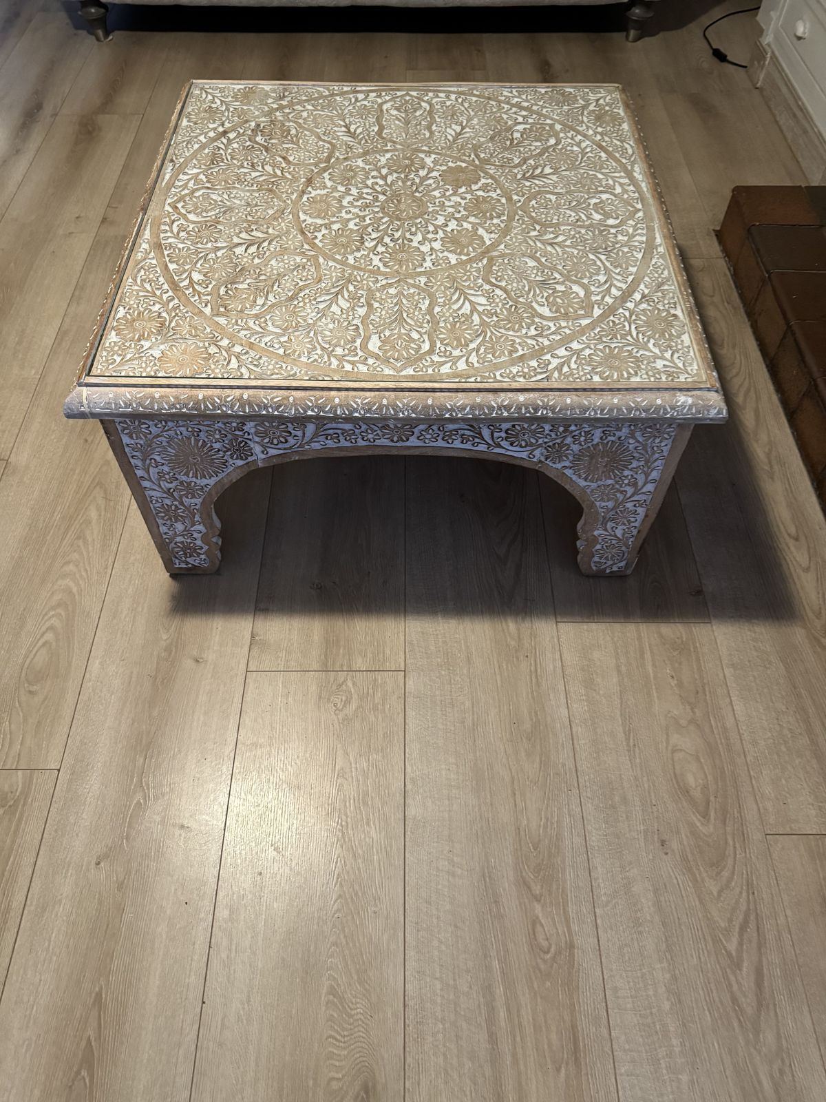 Mambo Clear Glass Top Coffee Table With Whitewash Wooden Base photo furniture