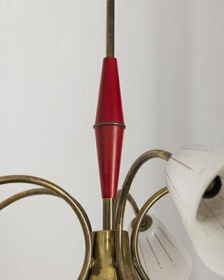 Vintage Italian Pendant Light In Red Metal And Glass, 1960s photo 451.0