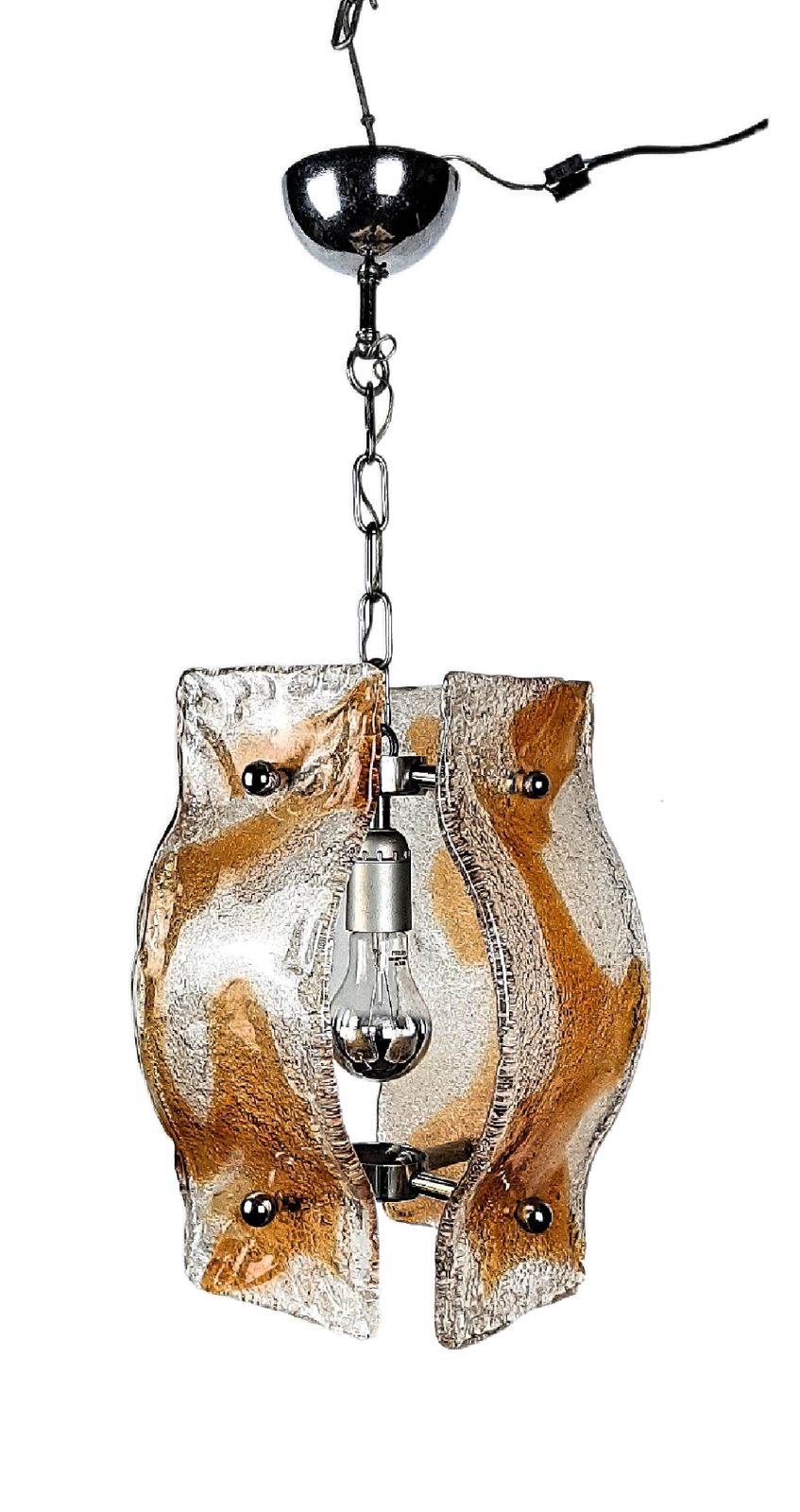 Carlo Nason For Mazzega Italy Pendant Thick Clear And Amber Glass 1970s photo 280.0
