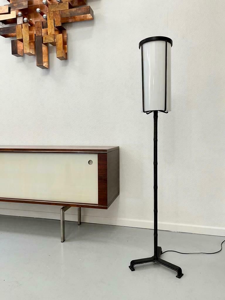 5538.0 Leather Wrapped Tripod Standing Lamp By Jacques Adnet, France Circa 1950 photo