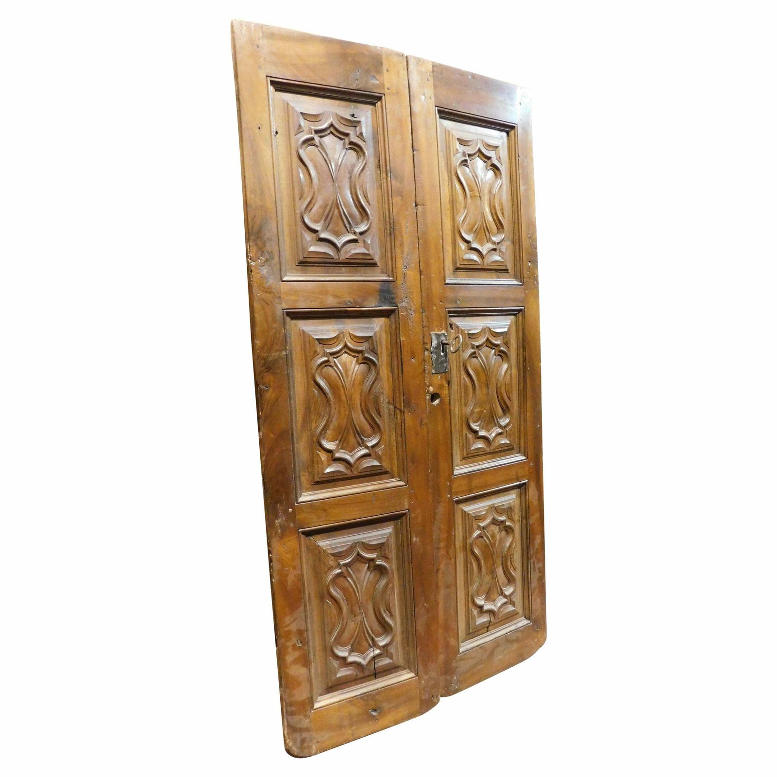Walnut Wood Entrance Door, Carved, Double Wing, Italy