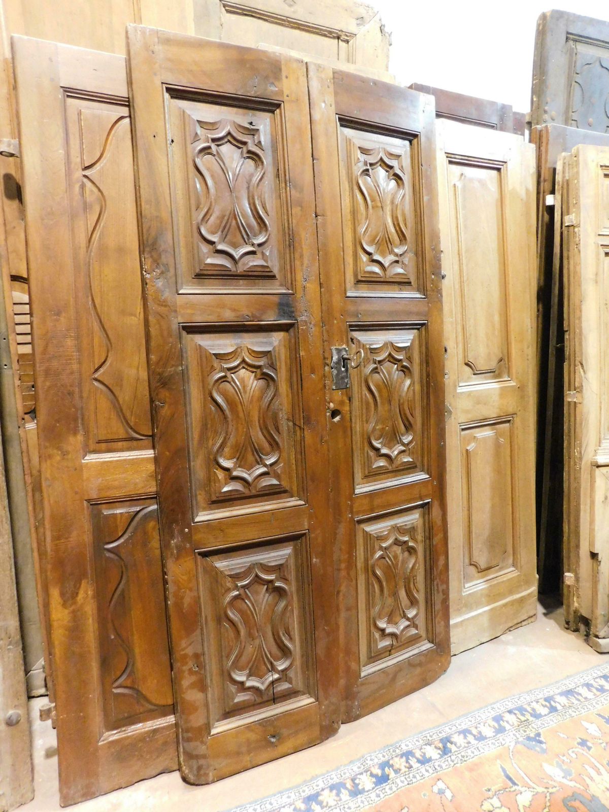 Walnut Wood Entrance Door, Carved, Double Wing, Italy photo vinterior