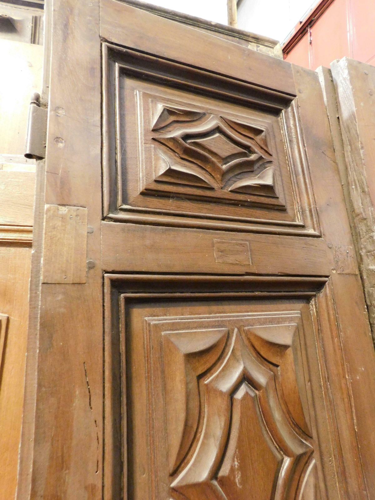 Massive Entrance Door, Carved In Walnut Wood, Italy photo vintage