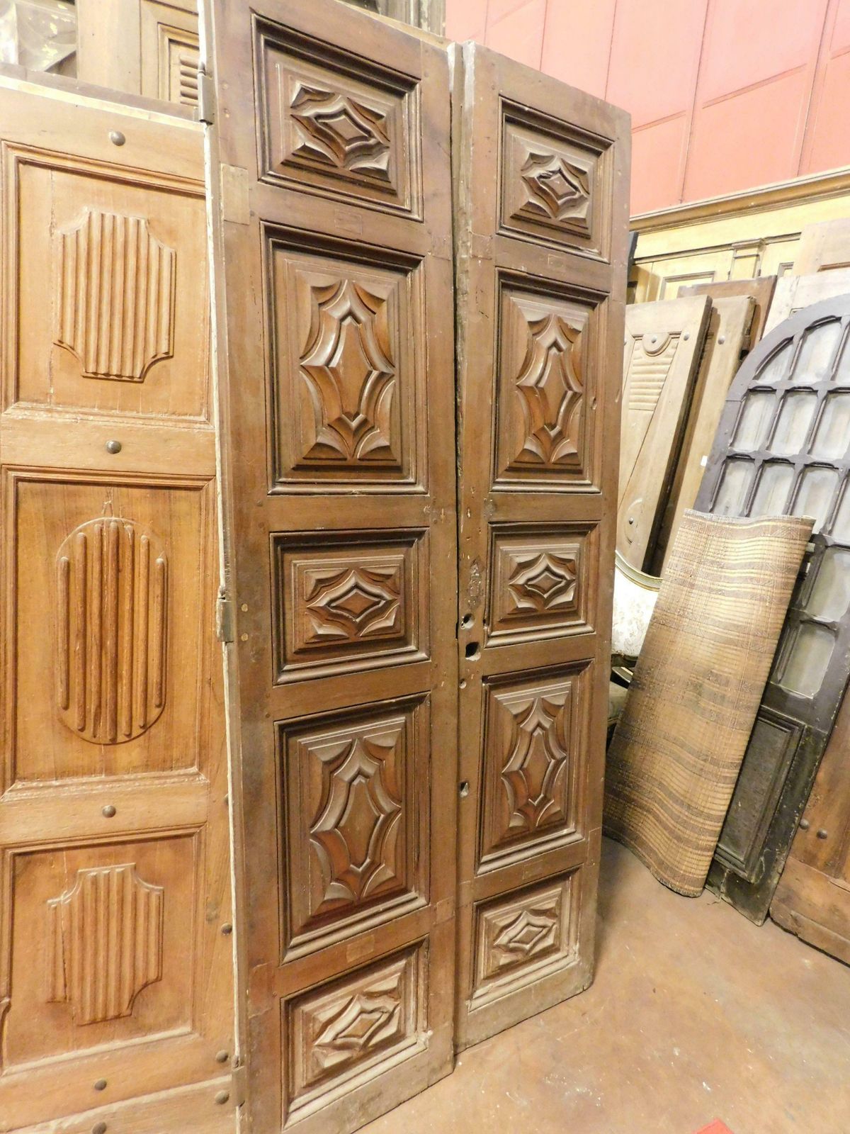 photo for sale Massive Entrance Door, Carved In Walnut Wood, Italy