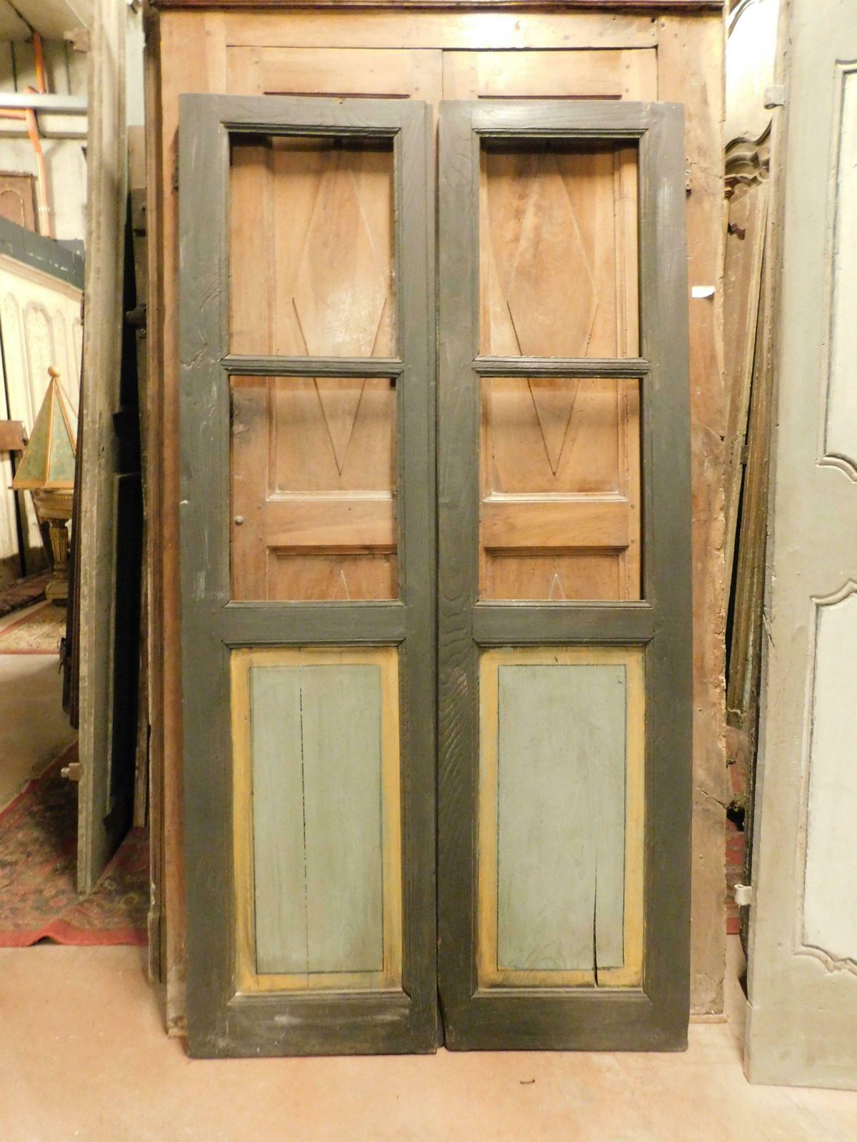 Old Lacquered Glass Door, Two Leaves, Italy photo for sale