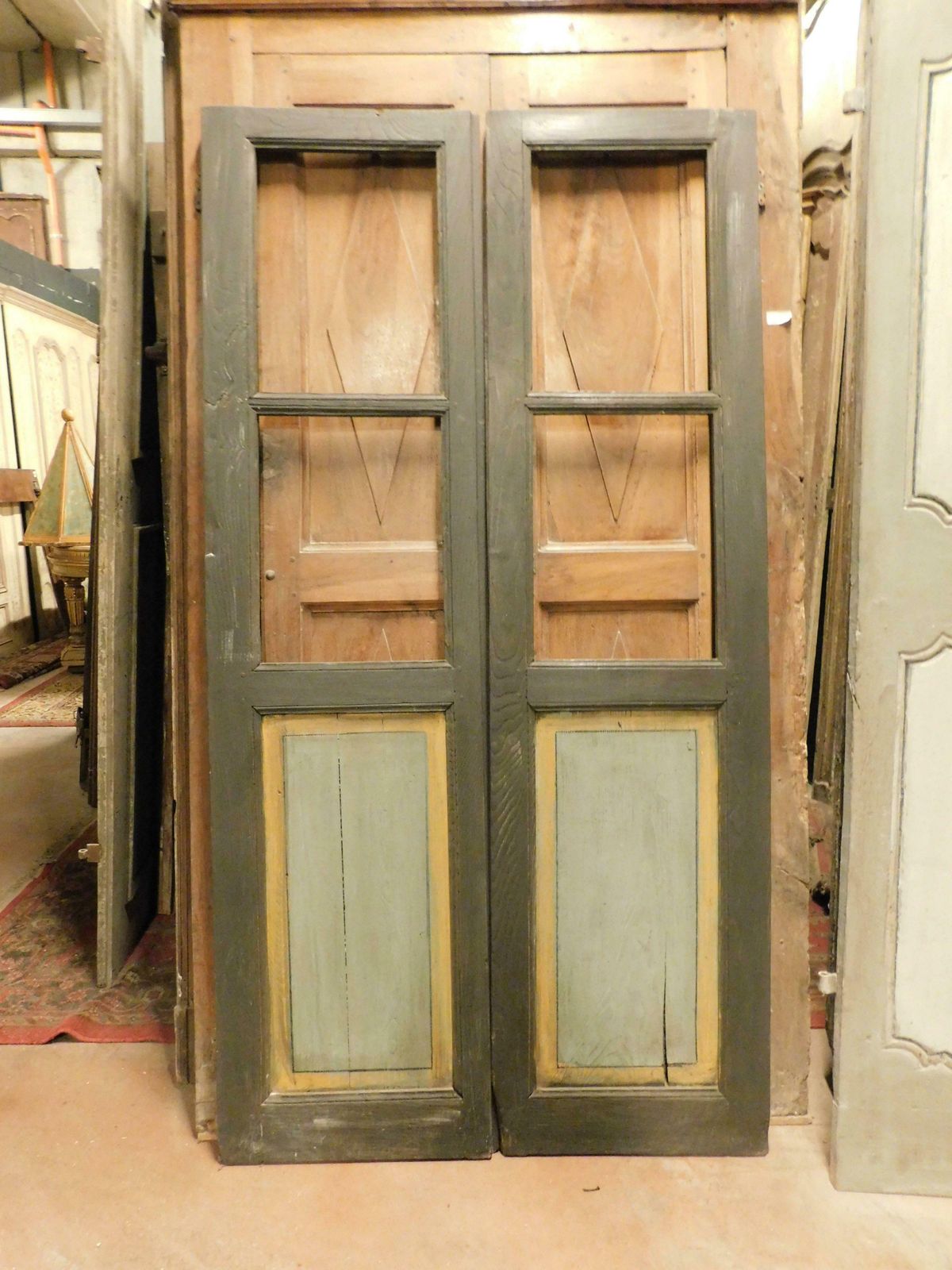 Old Lacquered Glass Door, Two Leaves, Italy photo 1702.0