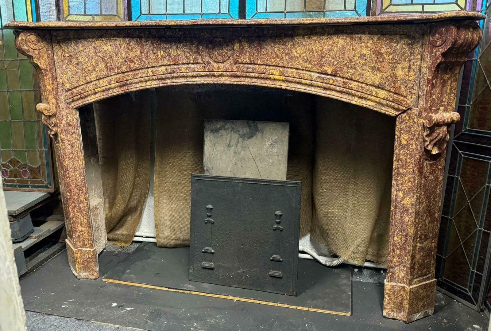 Fireplace Mantle In Red Marble Breccia Pernice, Italy photo furniture
