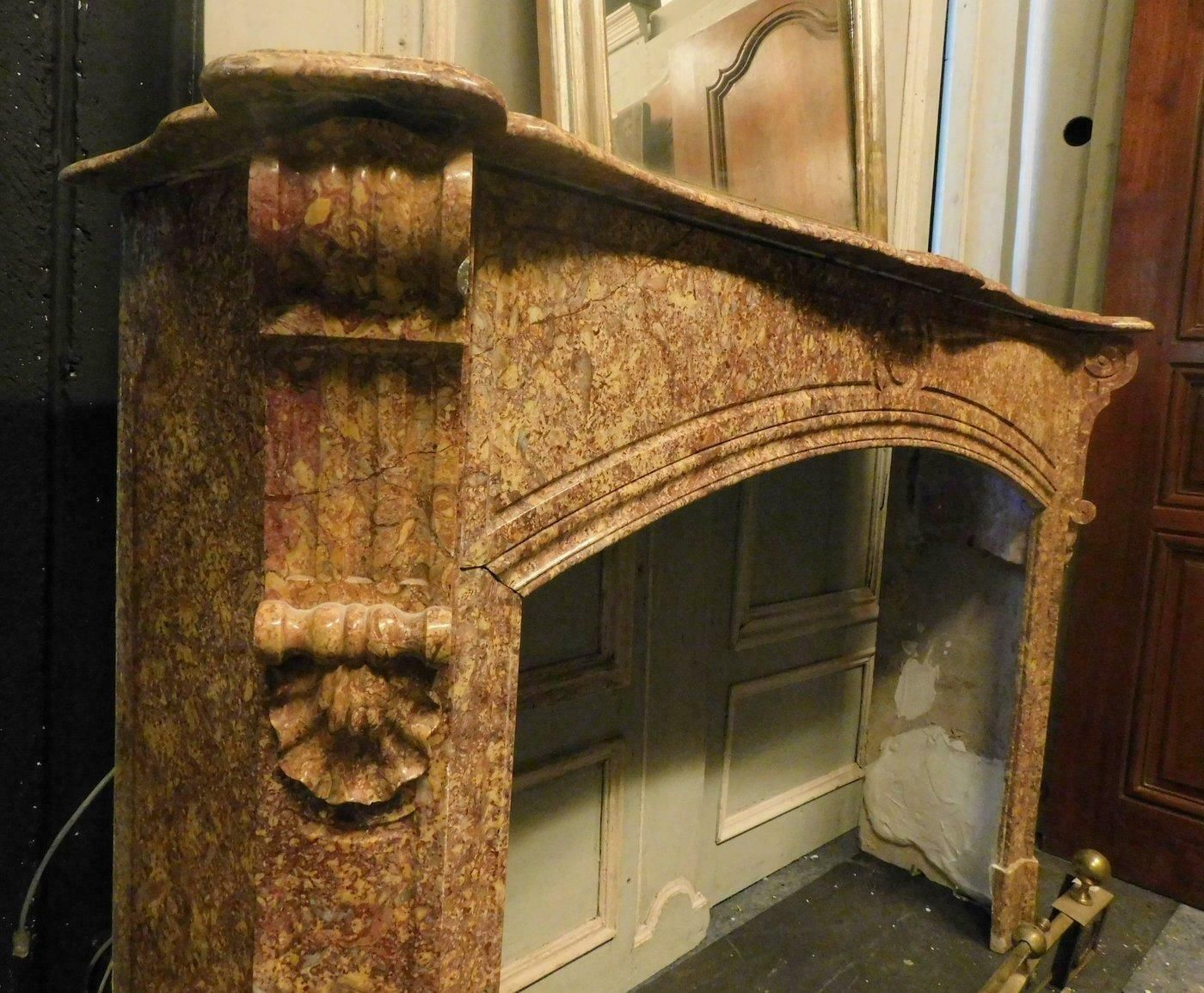 Fireplace Mantle In Red Marble Breccia Pernice, Italy photo buy