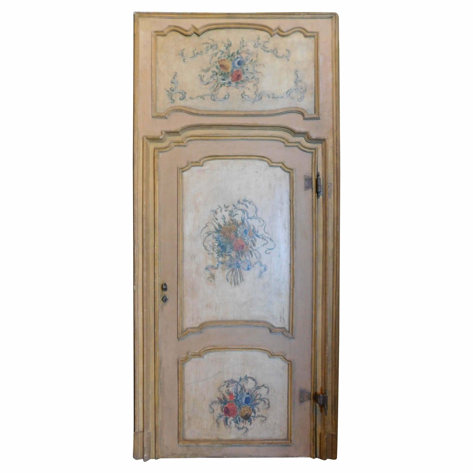 N.2 Double Sided Lacquered Doors With Original Frame And Overdoor, Genoa Italy